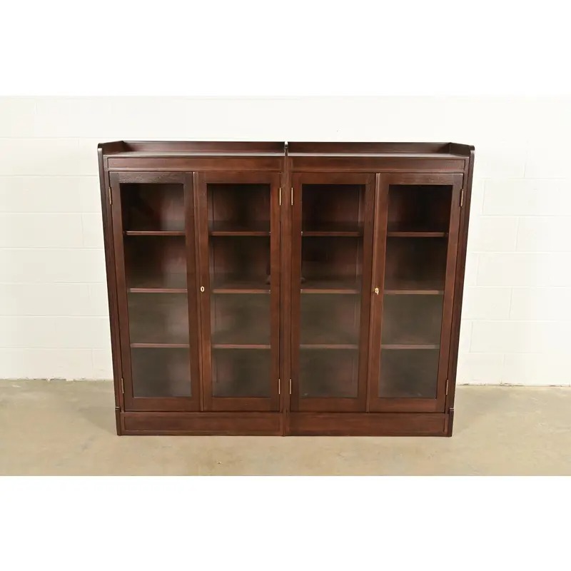Limbert Style Antique Arts & Crafts Mahogany Double Bookcase Cabinet, Newly Refinished - Image 3