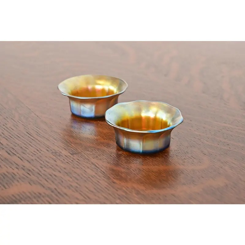 Louis Comfort Tiffany Favrile Iridescent Art Glass Salt Cellars, Pair - Image 3