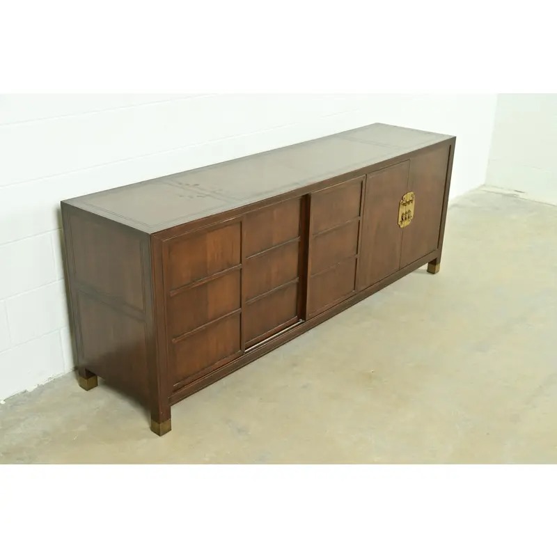 Michael Taylor for Baker Furniture Hollywood Regency Chinoiserie Walnut Sideboard Credenza, Circa 1950s - Image 3