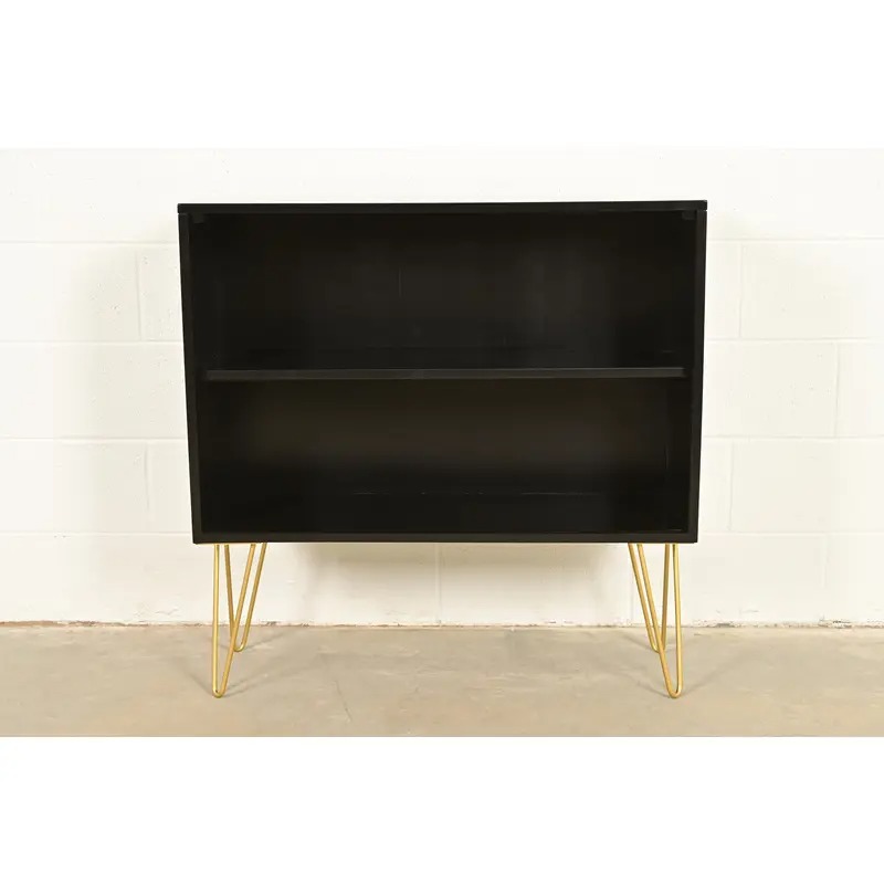 Paul McCobb Planner Group Black Lacquered Bookcase on Hairpin Legs, Newly Refinished - Image 3