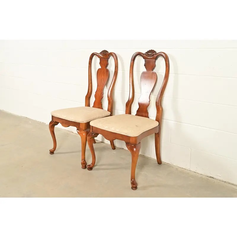Queen Anne Solid Mahogany Side Chairs or Dining Chairs by Stanley, Pair - Image 3