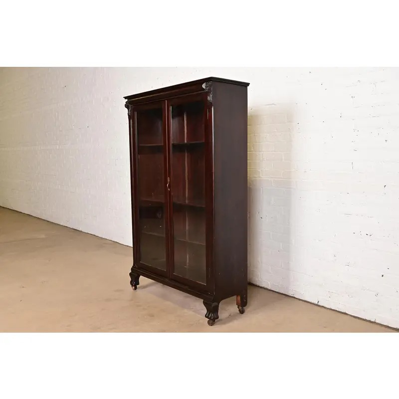 R. J. Horner Style American Empire Carved Mahogany Bookcase With Lion Heads, Circa 1890s - Image 3