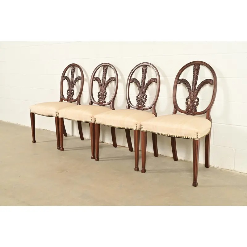 Romweber Antique French Regency Louis XVI Carved Mahogany Dining Chairs, Set of Four - Image 3