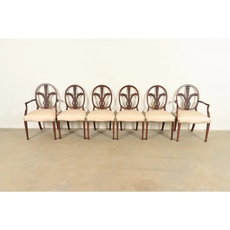 Romweber Antique French Regency Louis XVI Carved Mahogany Dining Chairs, Set of Six - Image 3