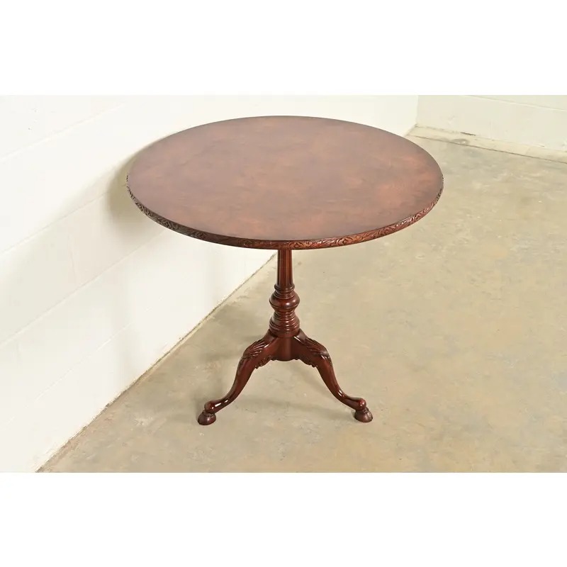 Smith & Watson Georgian Mahogany and Burl Wood Pedestal Tea Table - Image 3
