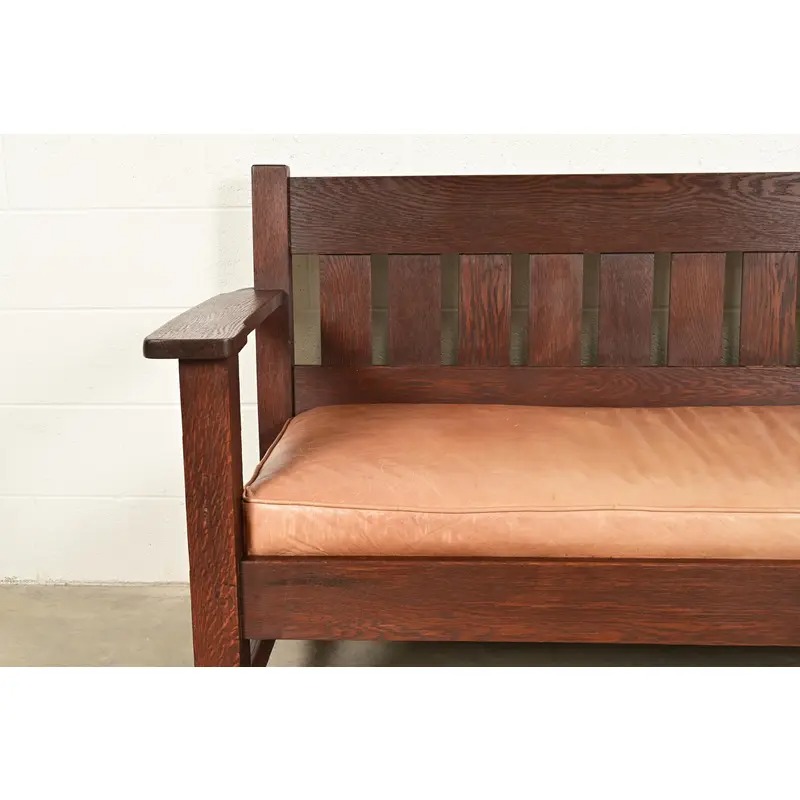 Stickley Brothers Style Antique Mission Oak Arts & Crafts Open Arm Settle Sofa, Circa 1910 - Image 3