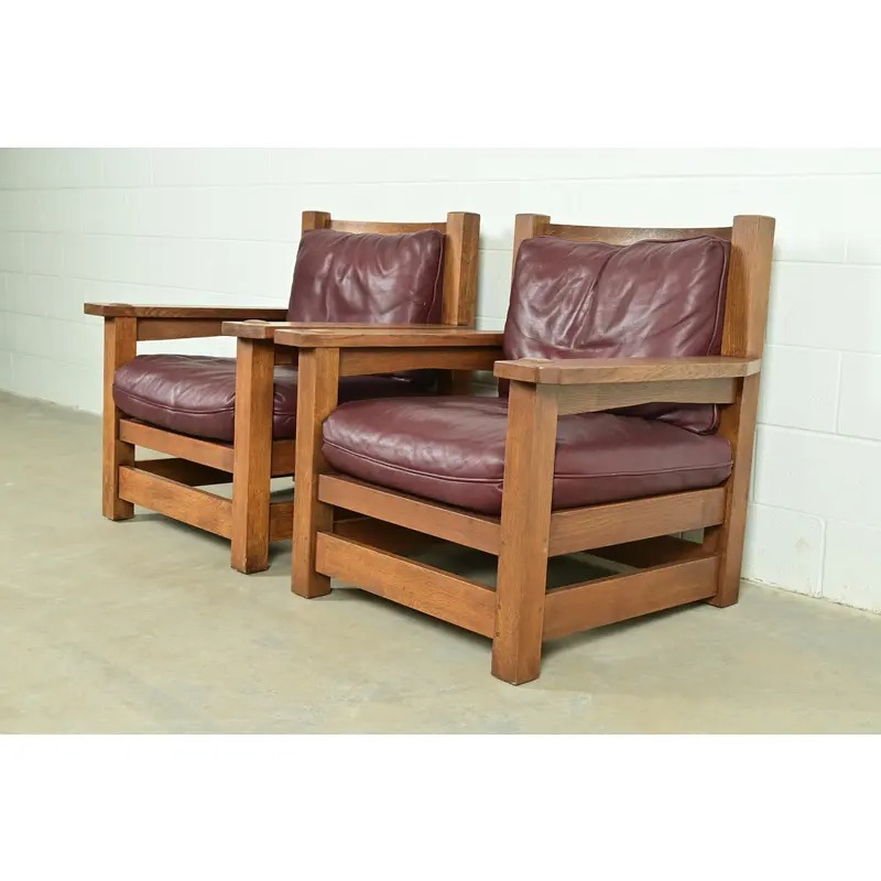 Stickley Mission Oak Arts & Crafts Eastwood Lounge Chairs, Pair - Image 3
