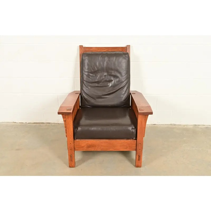 Stickley Mission Oak Arts & Crafts Spindle Reclining Morris Lounge Chair - Image 3