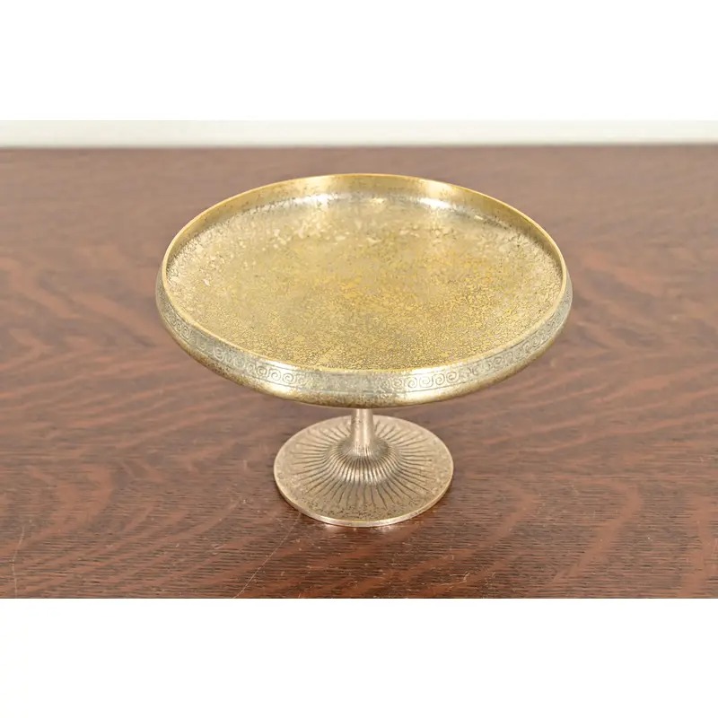 Tiffany Studios New York Bronze Doré Pedestal Bowl or Compote Dish With Greek Key Design - Image 3