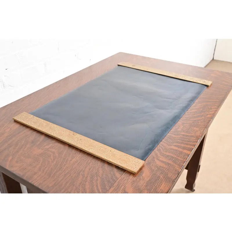 Tiffany Studios New York Zodiac Bronze Doré Blotter Ends With Leather Desk Blotter - Image 3