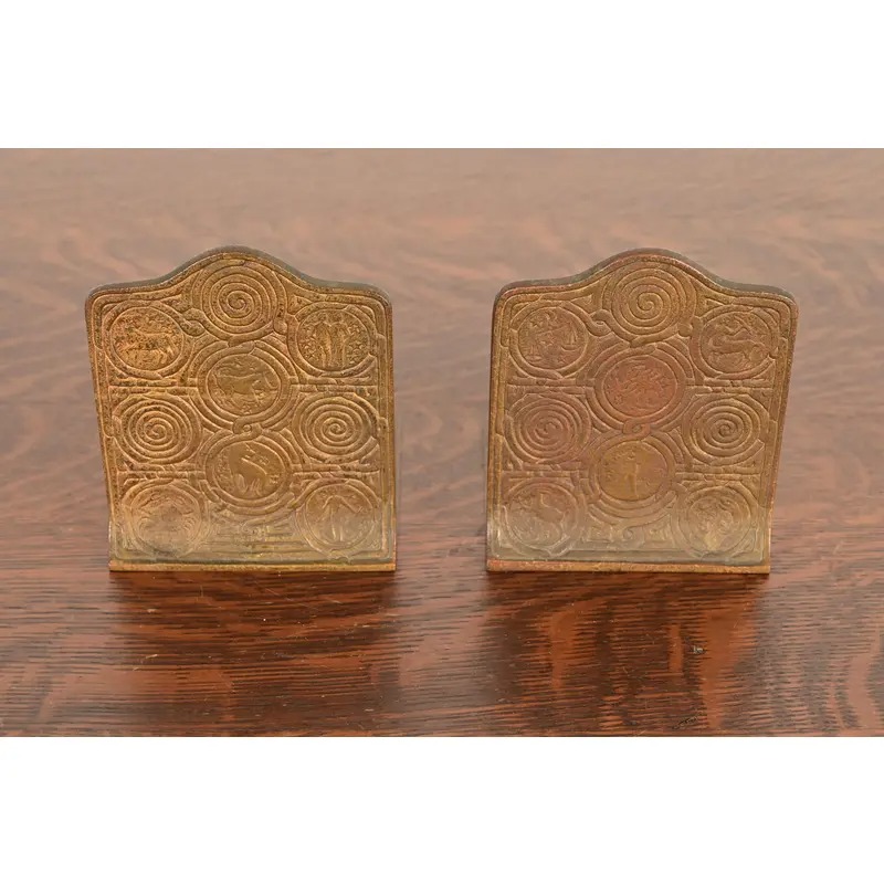 Tiffany Studios New York Zodiac Pattern Bronze Bookends, Circa 1910 - Image 3