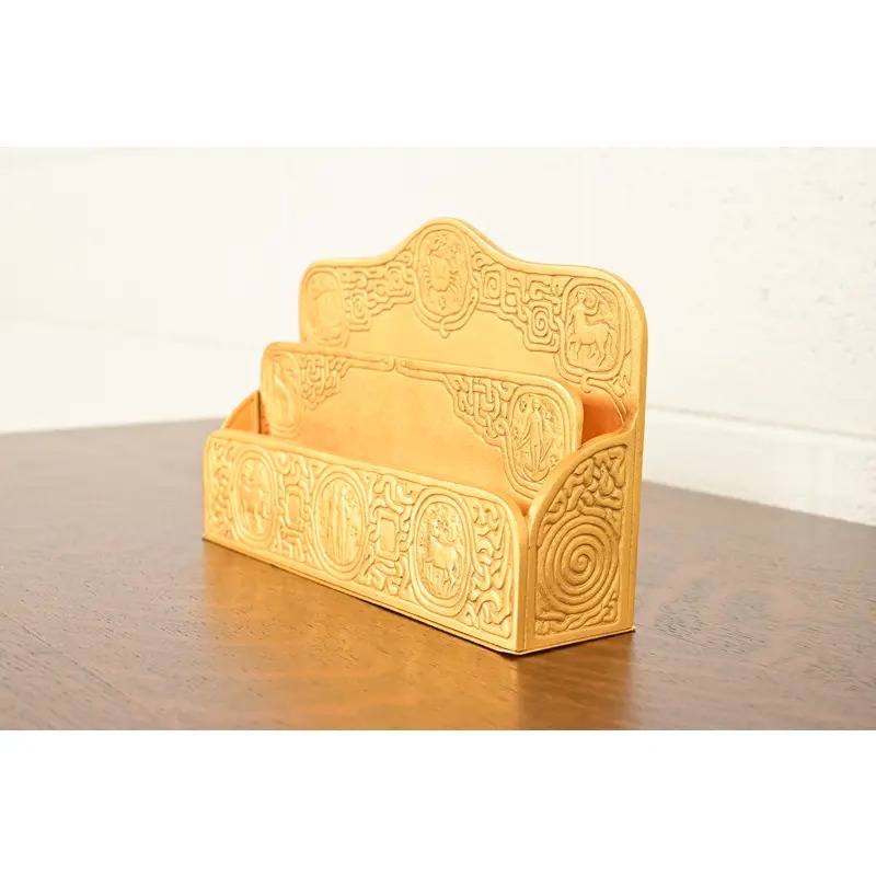 Tiffany Studios New York Zodiac Pattern Bronze Doré Letter Rack - Image 3