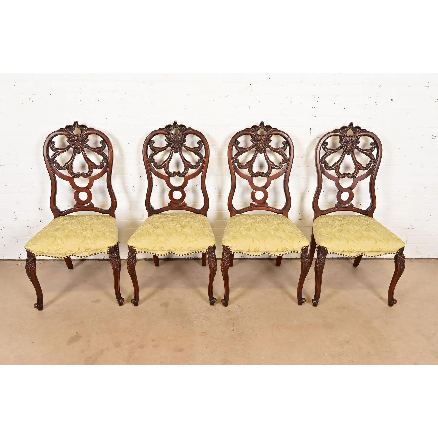 Romweber Antique French Provincial Louis XV Carved Walnut Dining Chairs, Set of Four - Image 2