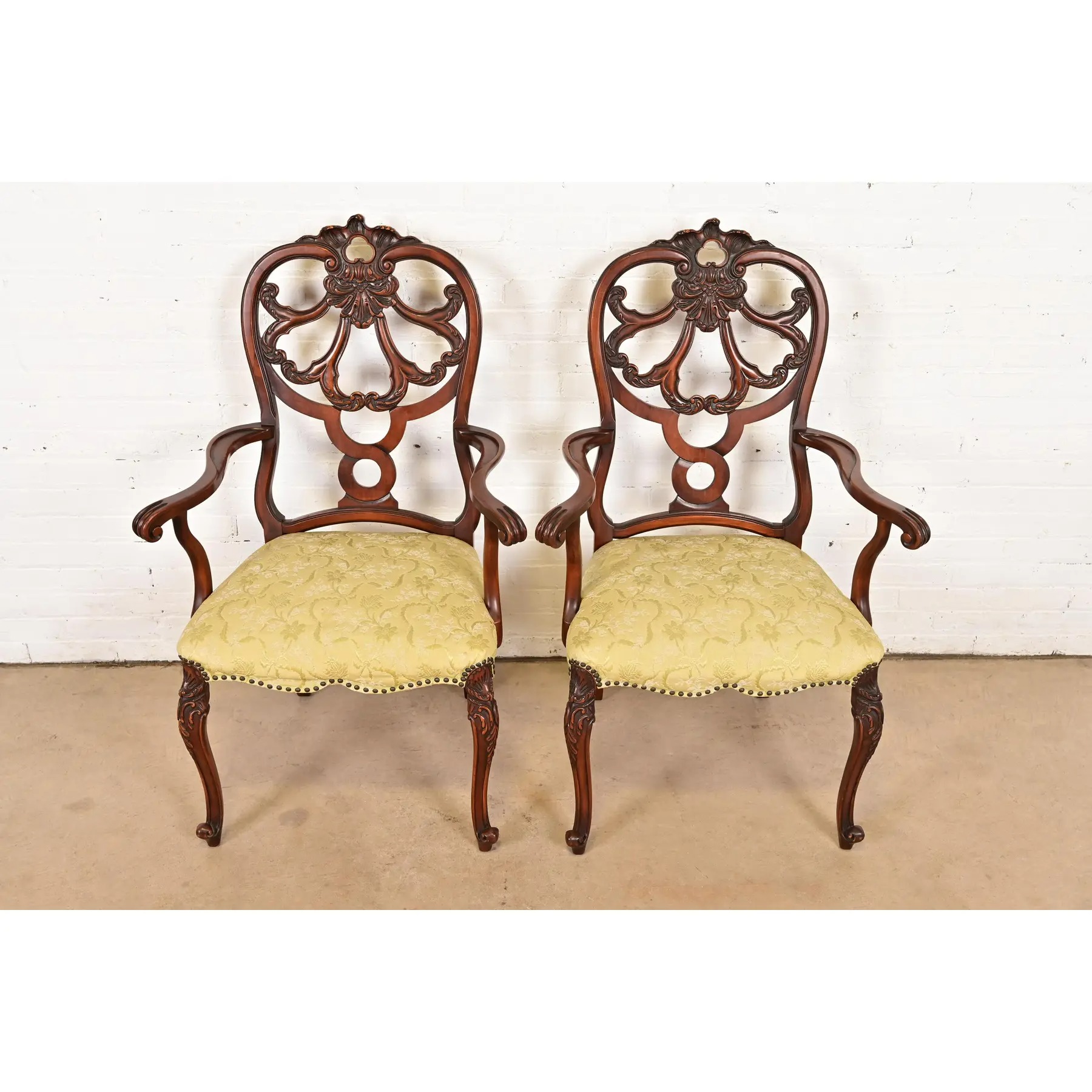 Romweber Antique French Provincial Louis XV Carved Walnut Armchairs, Pair - Image 2