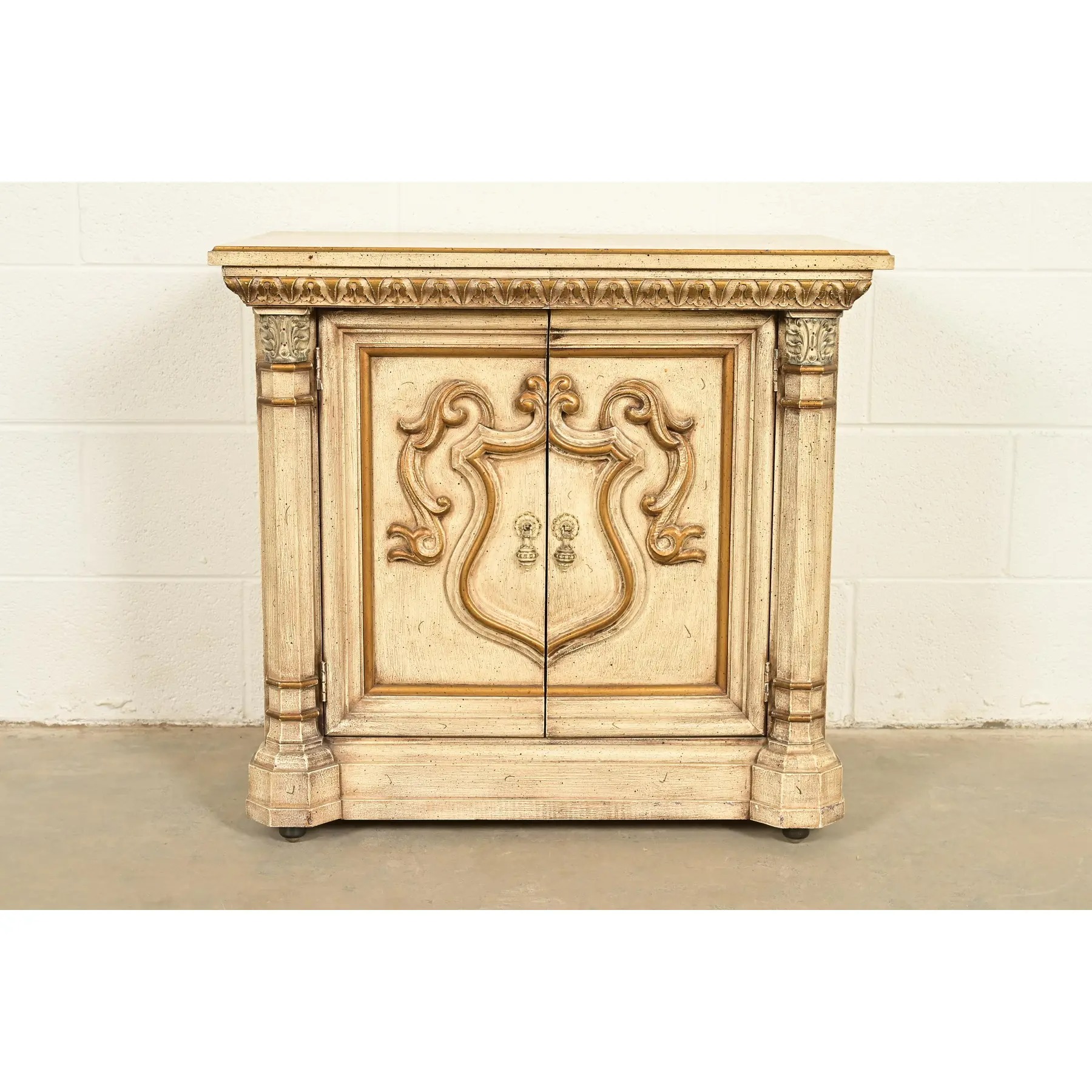 Romweber Hollywood Regency French Rococo Cream Lacquered and Parcel Gilt Nightstand, Circa 1960s - Image 2