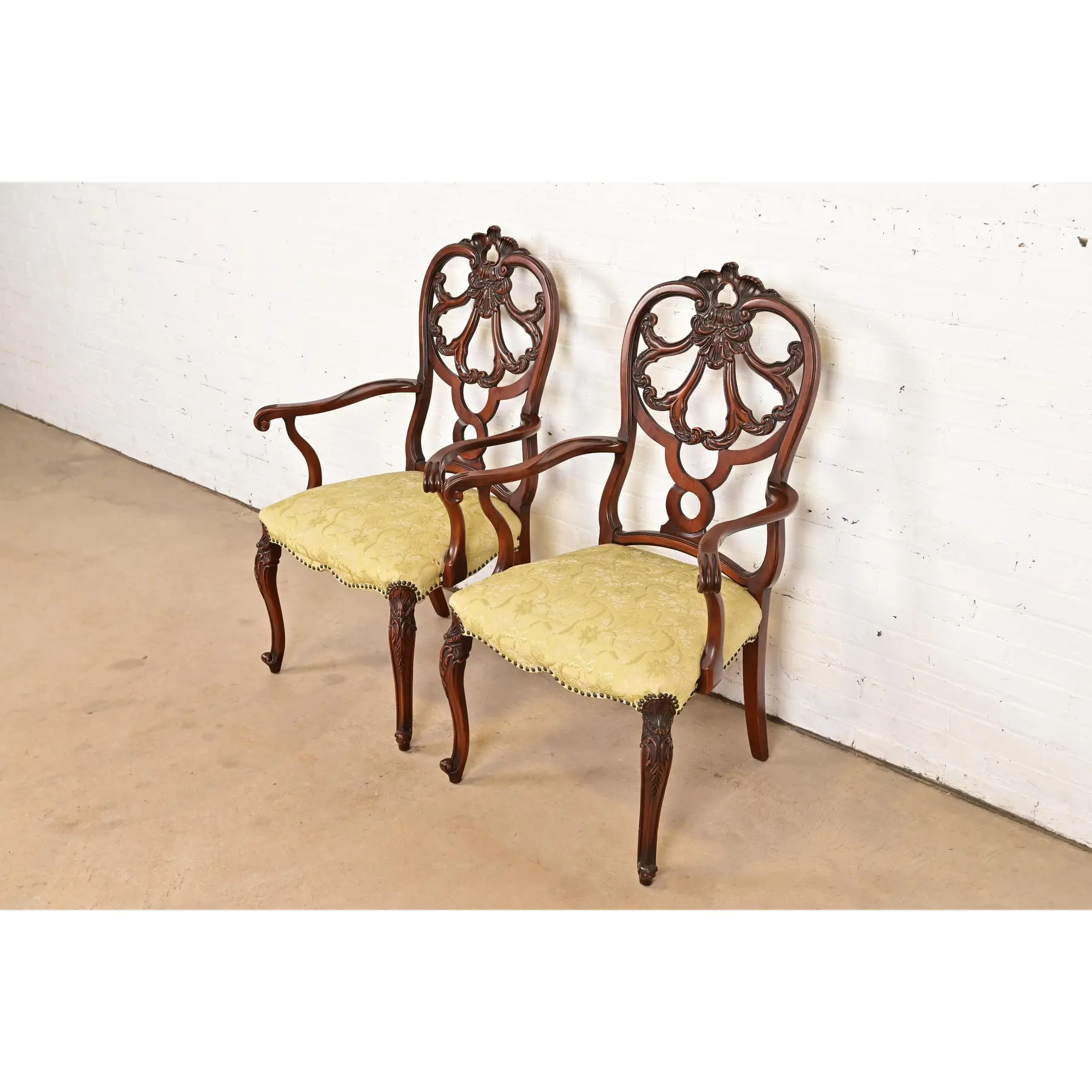 Romweber Antique French Provincial Louis XV Carved Walnut Armchairs, Pair - Image 3