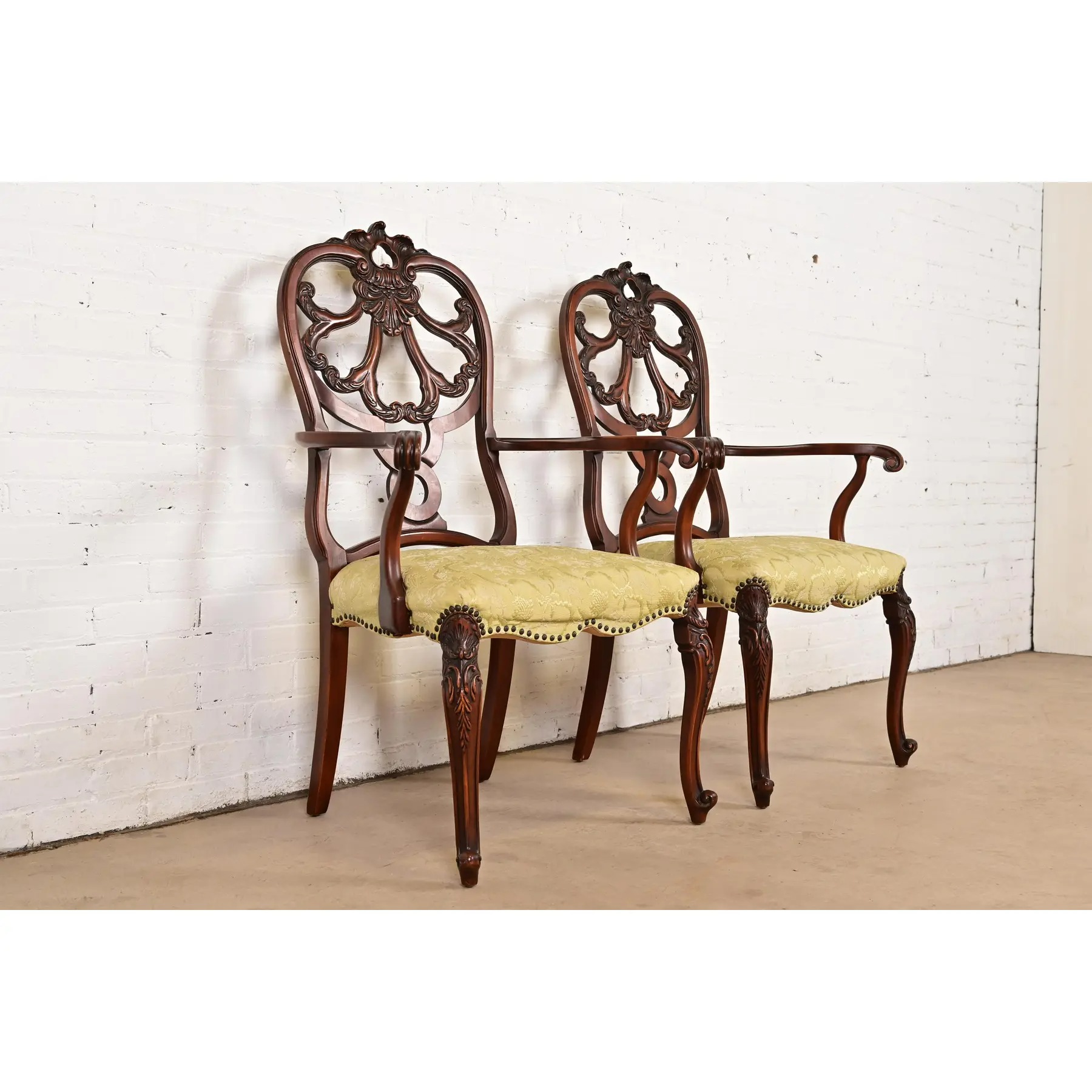 Romweber Antique French Provincial Louis XV Carved Walnut Armchairs, Pair - Image 4