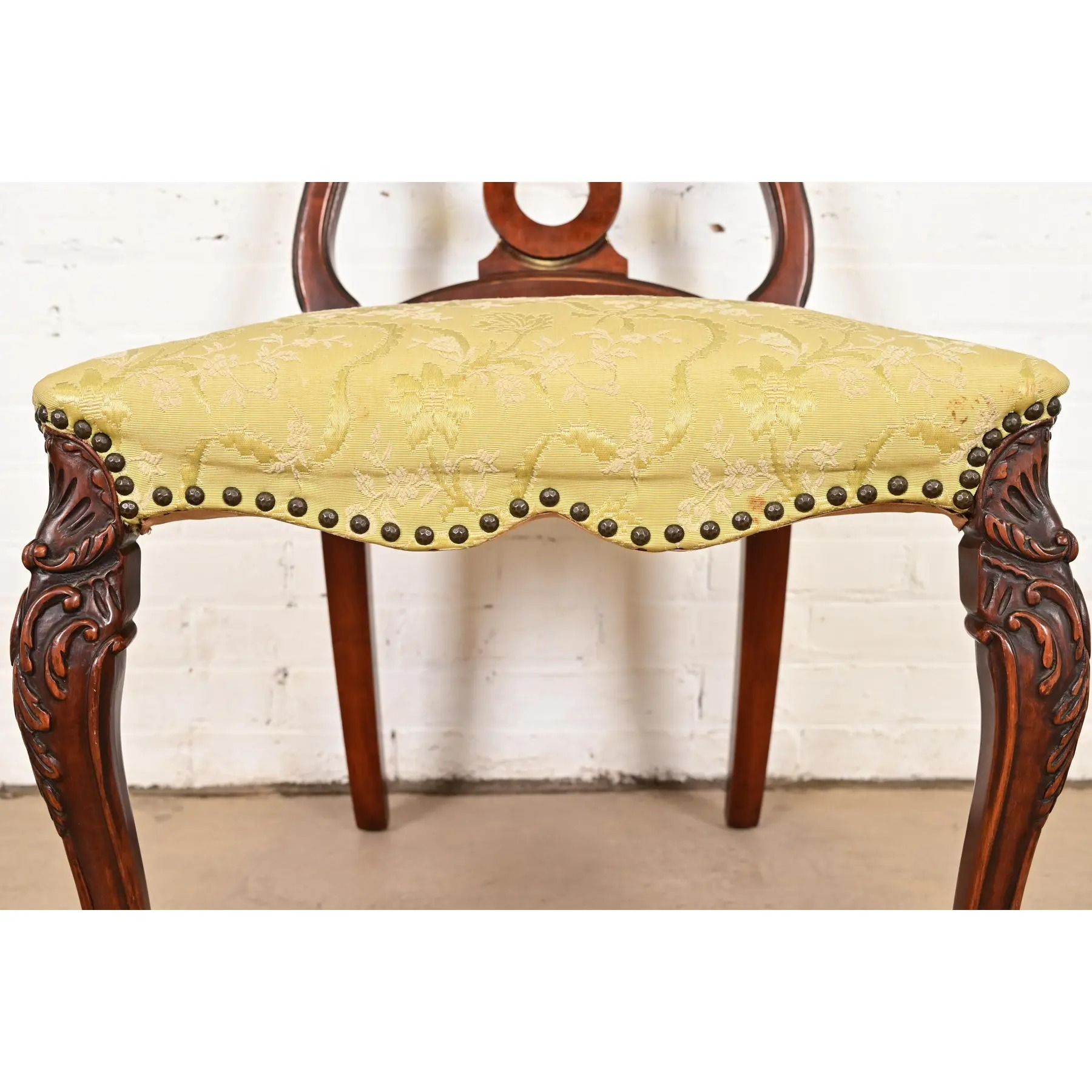 Romweber Antique French Provincial Louis XV Carved Walnut Dining Chairs, Set of Four - Image 7