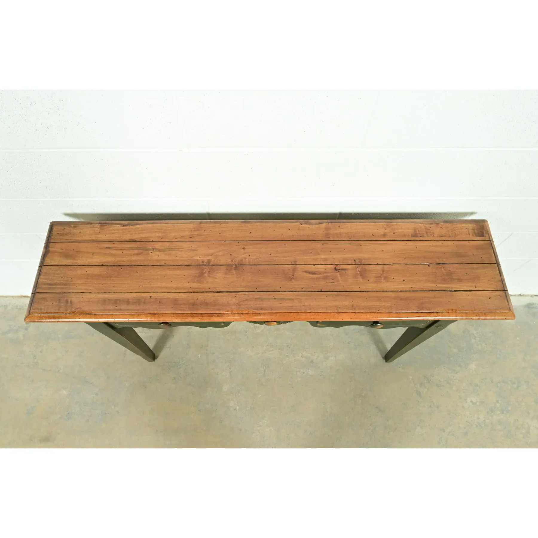 French Country Green Painted Maple Console Table or Entry Table by Virginia House - Image 9