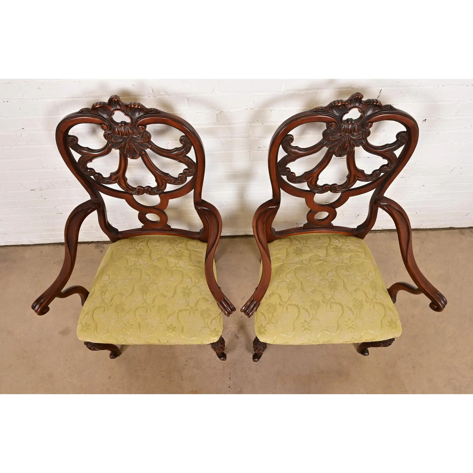 Romweber Antique French Provincial Louis XV Carved Walnut Armchairs, Pair - Image 5