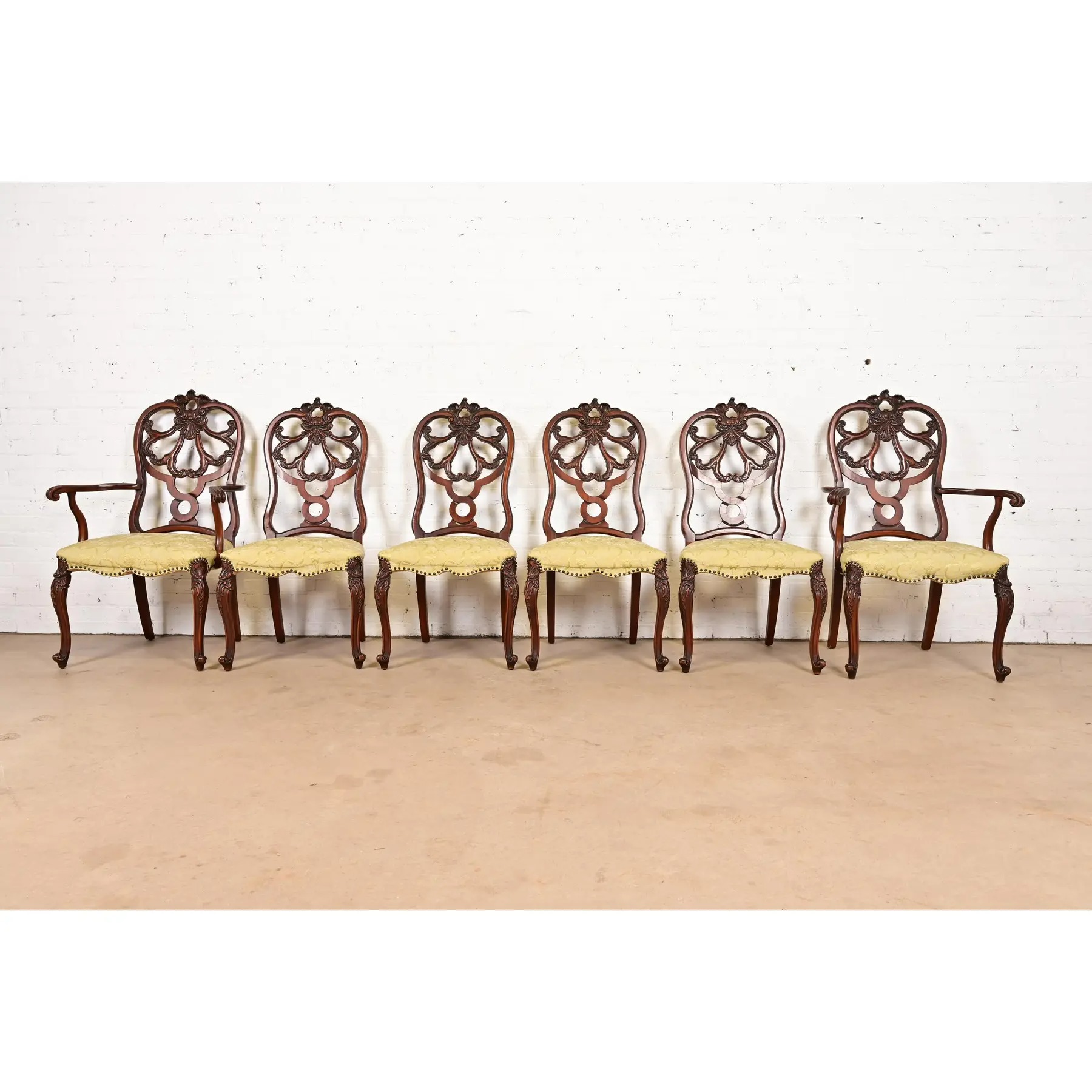 Romweber Antique French Provincial Louis XV Carved Walnut Dining Chairs, Set of Six - Image 2