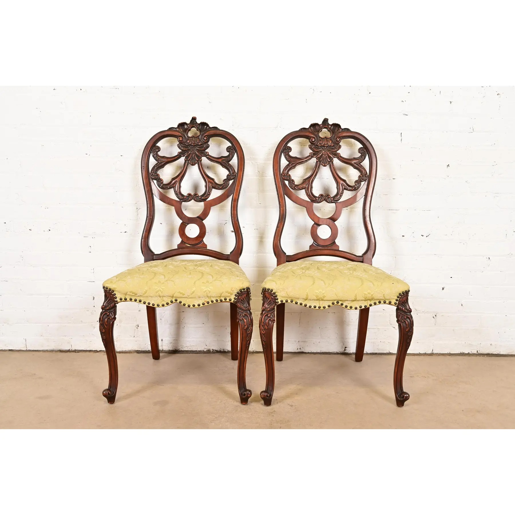 Romweber Antique French Provincial Louis XV Carved Walnut Side Chairs or Dining Chairs, Pair - Image 2