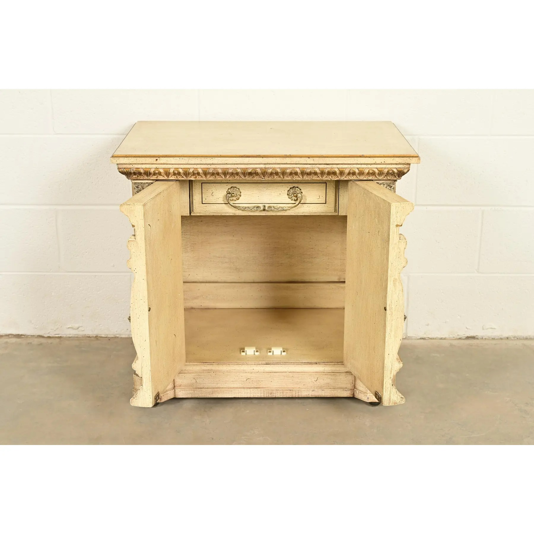 Romweber Hollywood Regency French Rococo Cream Lacquered and Parcel Gilt Nightstand, Circa 1960s - Image 6