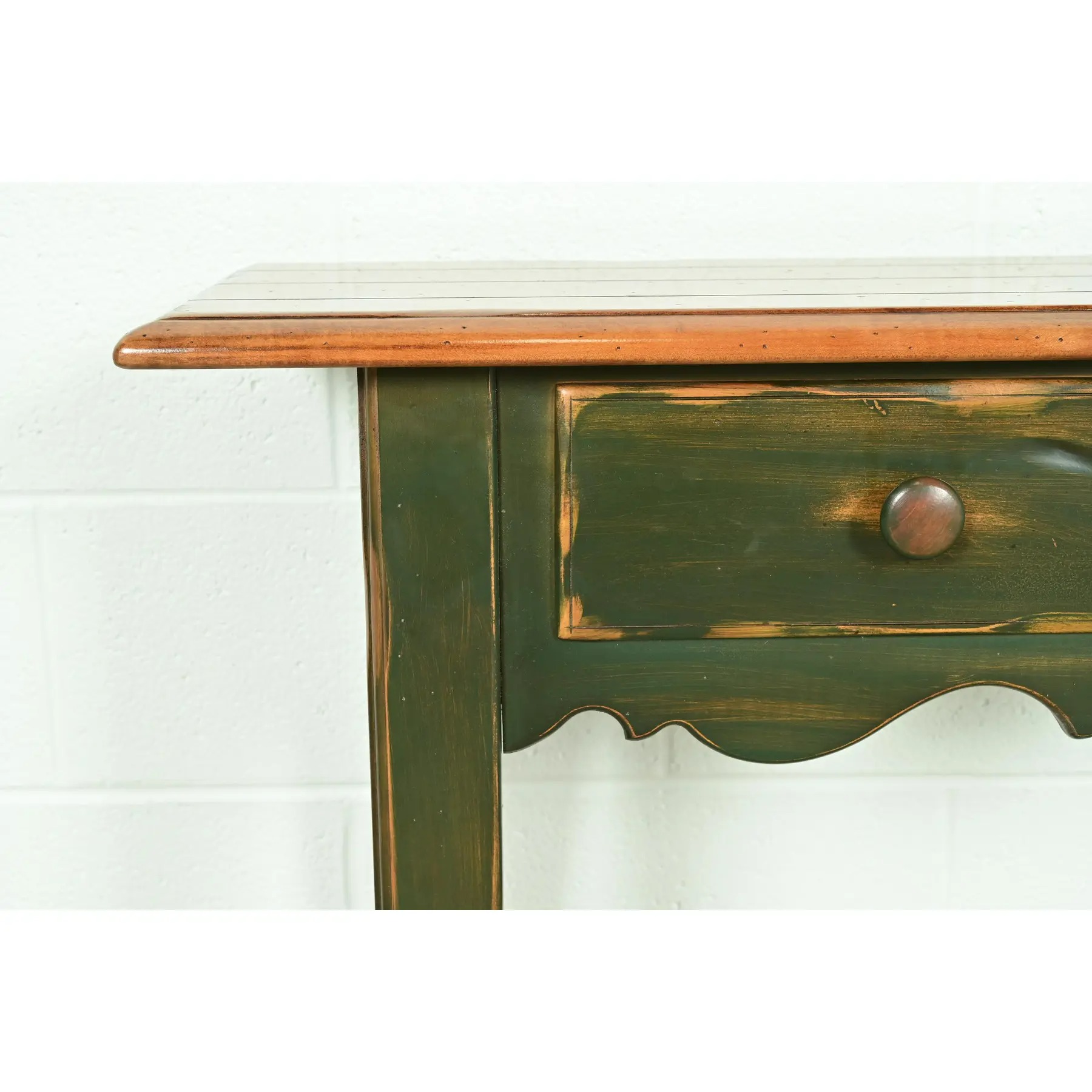 French Country Green Painted Maple Console Table or Entry Table by Virginia House - Image 5
