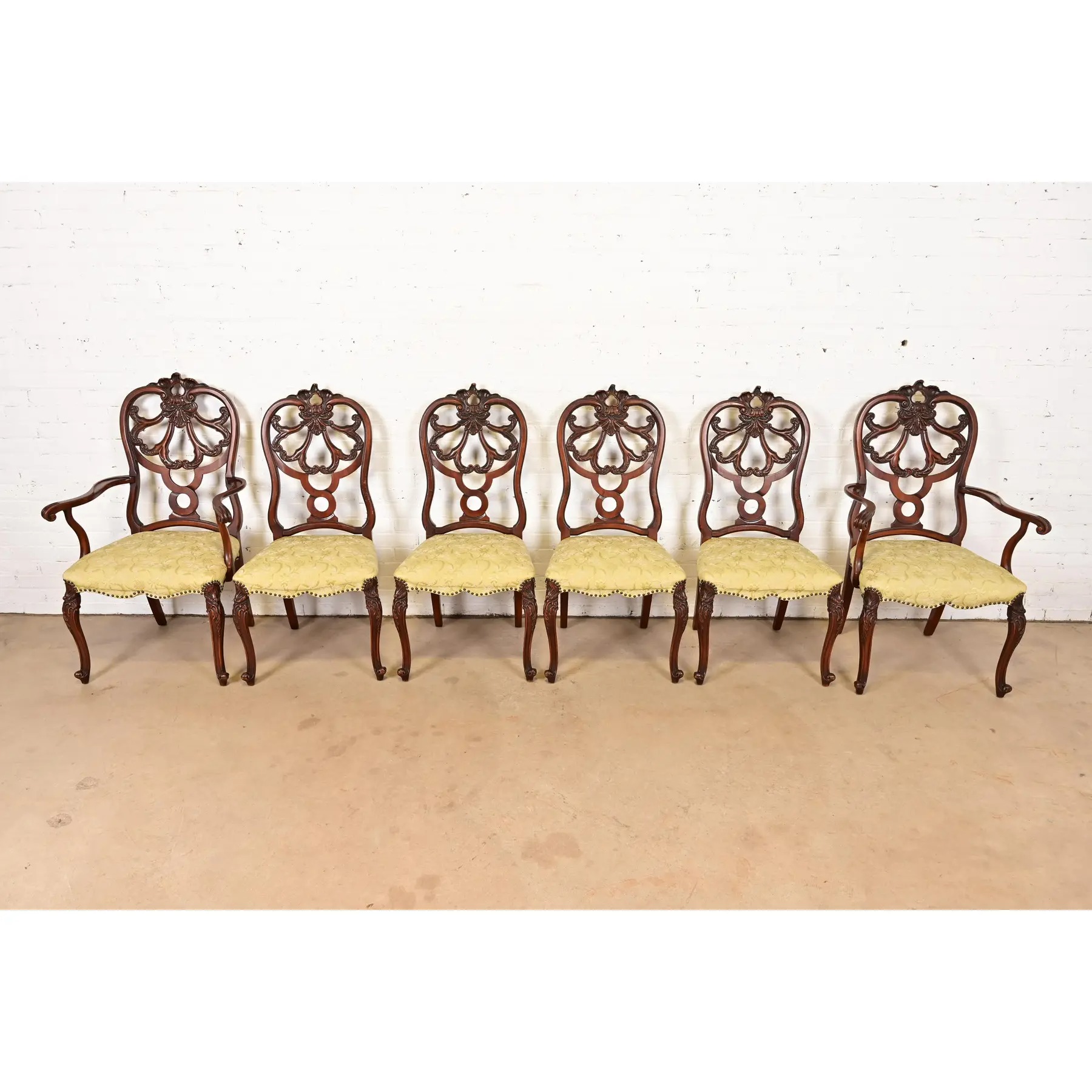 Romweber Antique French Provincial Louis XV Carved Walnut Dining Chairs, Set of Six - Image 3