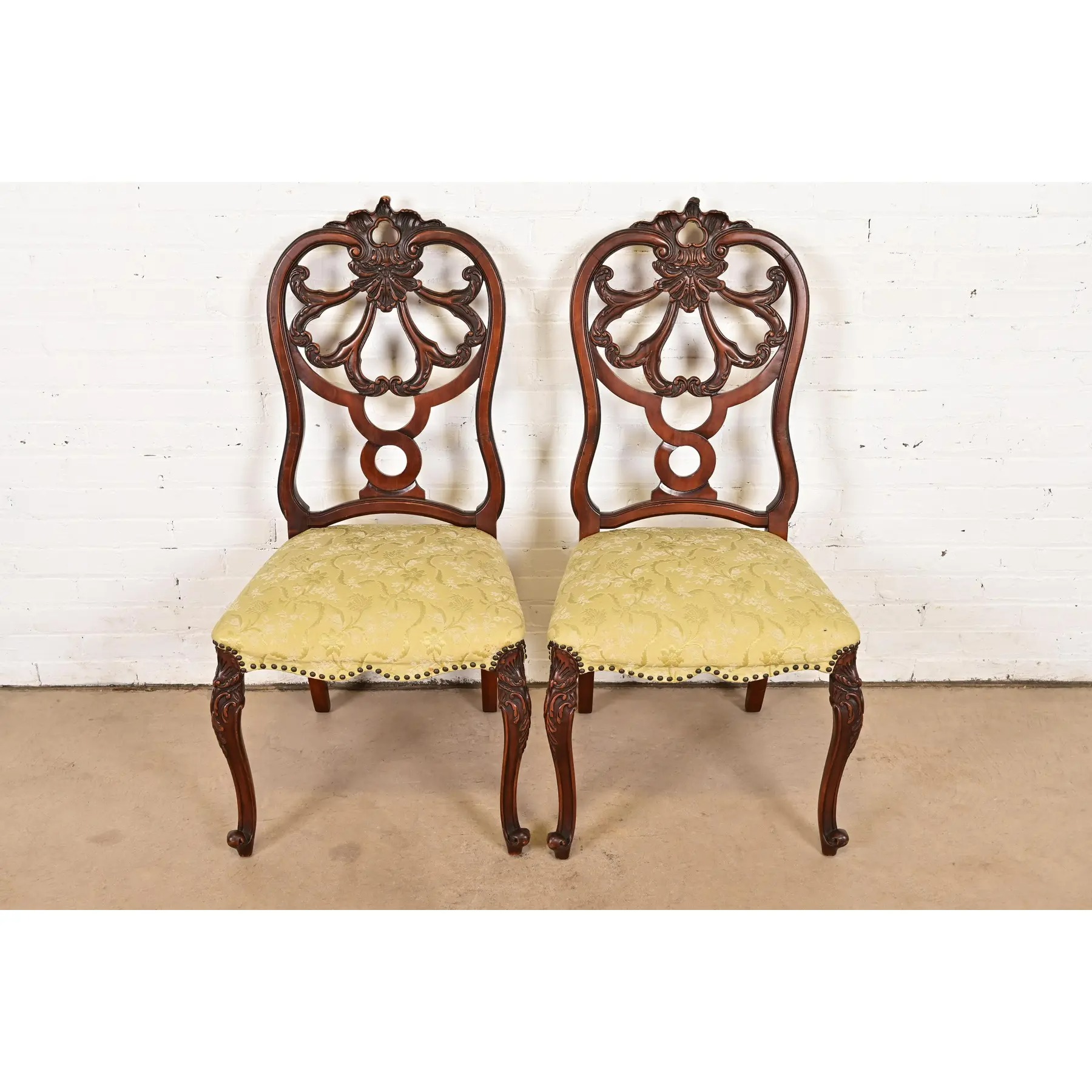 Romweber Antique French Provincial Louis XV Carved Walnut Side Chairs or Dining Chairs, Pair - Image 3