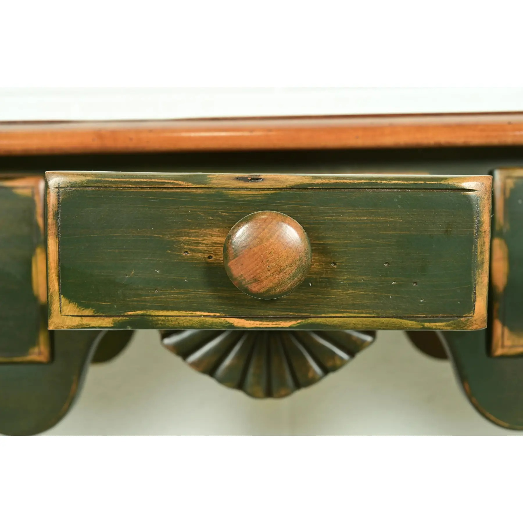 French Country Green Painted Maple Console Table or Entry Table by Virginia House - Image 6