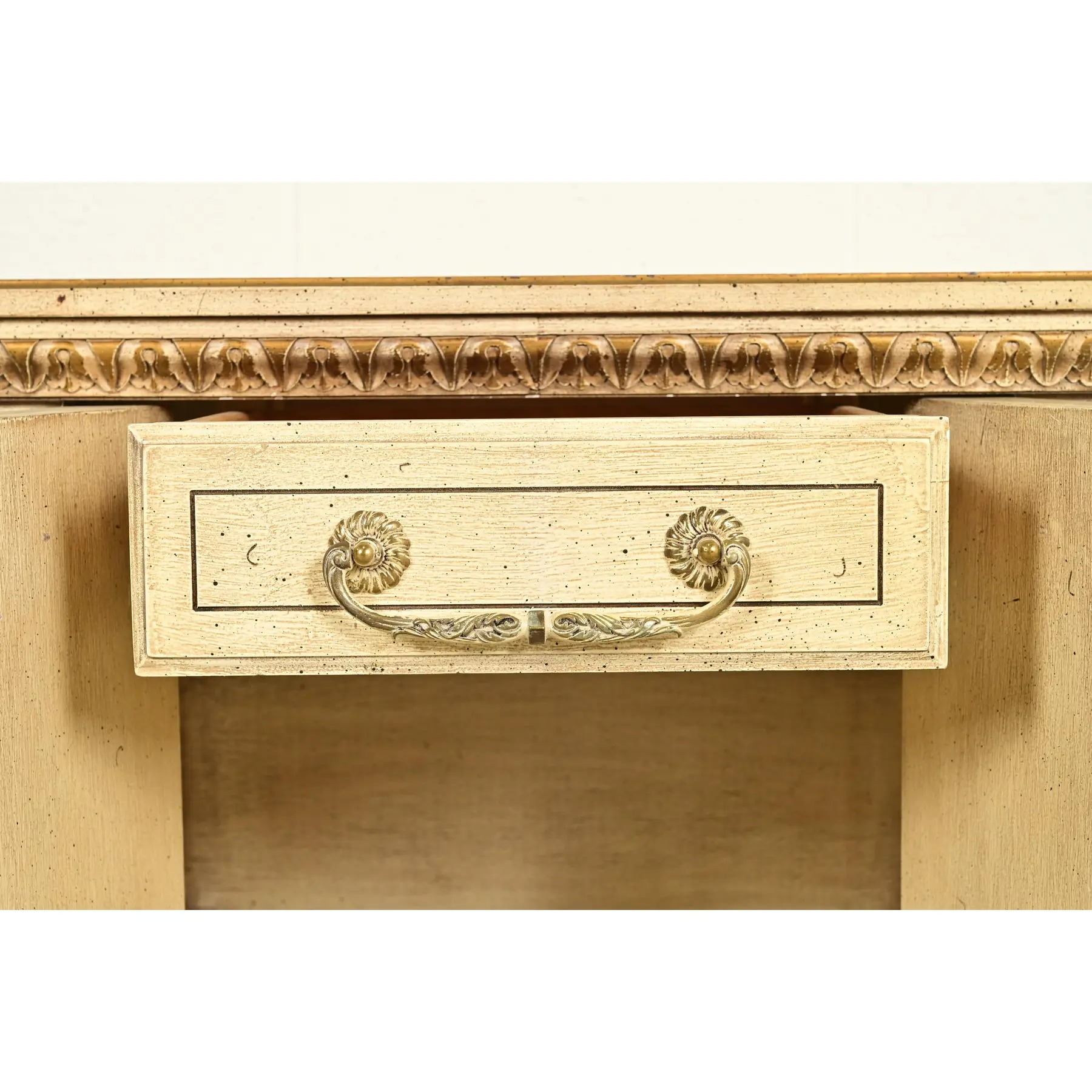 Romweber Hollywood Regency French Rococo Cream Lacquered and Parcel Gilt Nightstand, Circa 1960s - Image 7