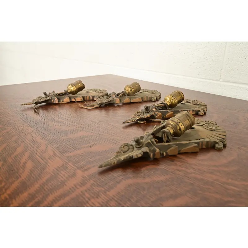 1930s Mid-West Art Deco Bronze Soleure Wall Sconces, Set of Four - Image 4