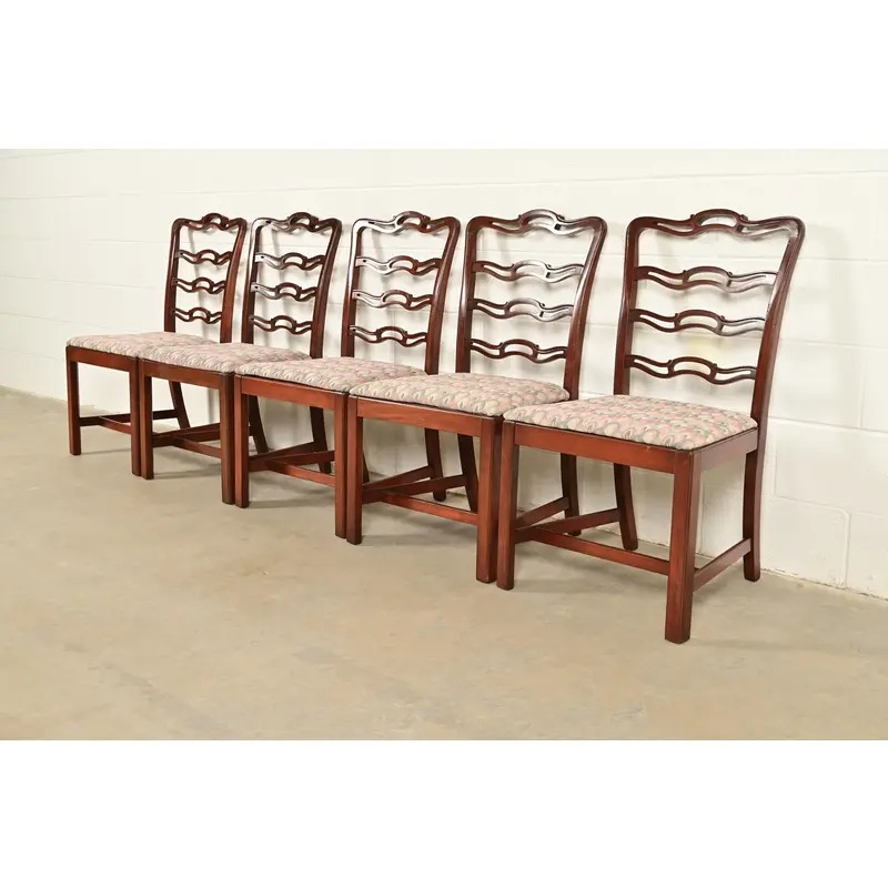 Baker Furniture Style Georgian Carved Mahogany Dining Chairs, Set of Five - Image 4