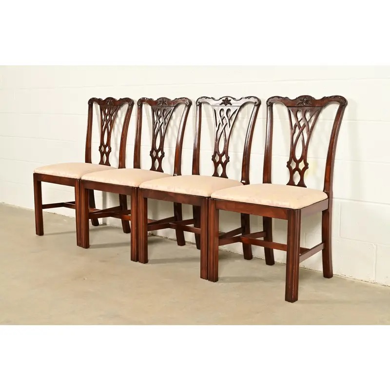 Baker Furniture Style Georgian Carved Mahogany Dining Chairs, Set of Four - Image 4