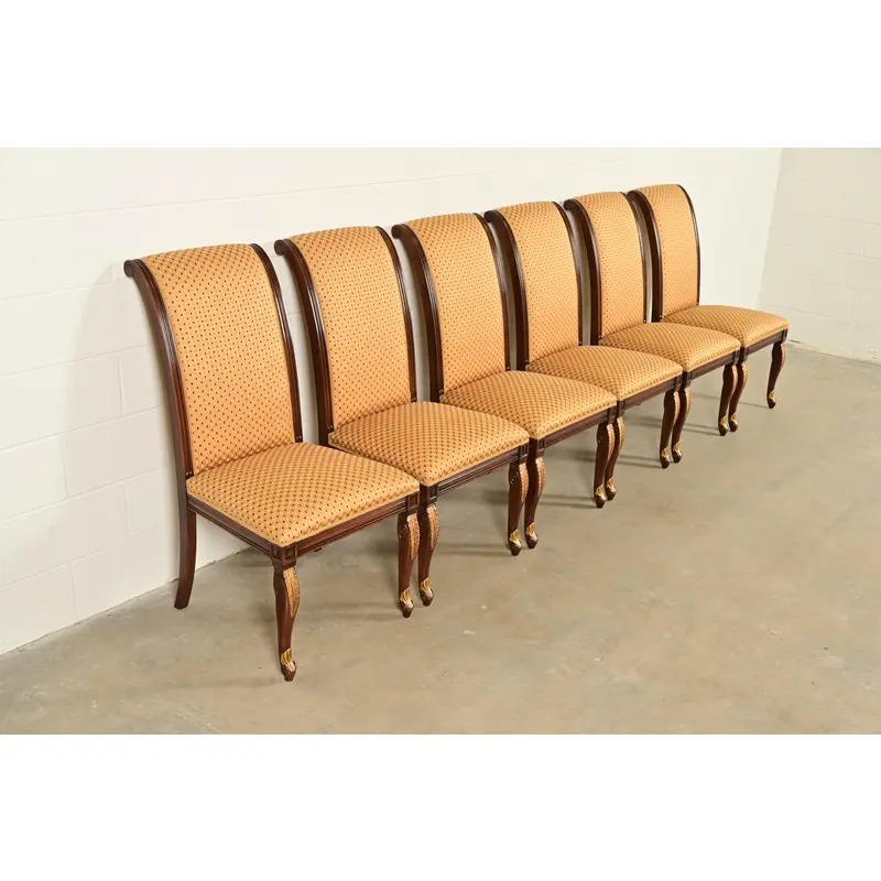 Baker Furniture Style Regency Carved Mahogany and Gold Gilt Dining Chairs, Set of Six - Image 4