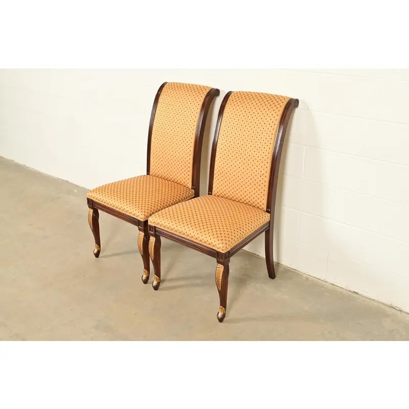 Baker Furniture Style Regency Carved Mahogany and Gold Gilt Side Chairs or Dining Chairs, Pair - Image 4