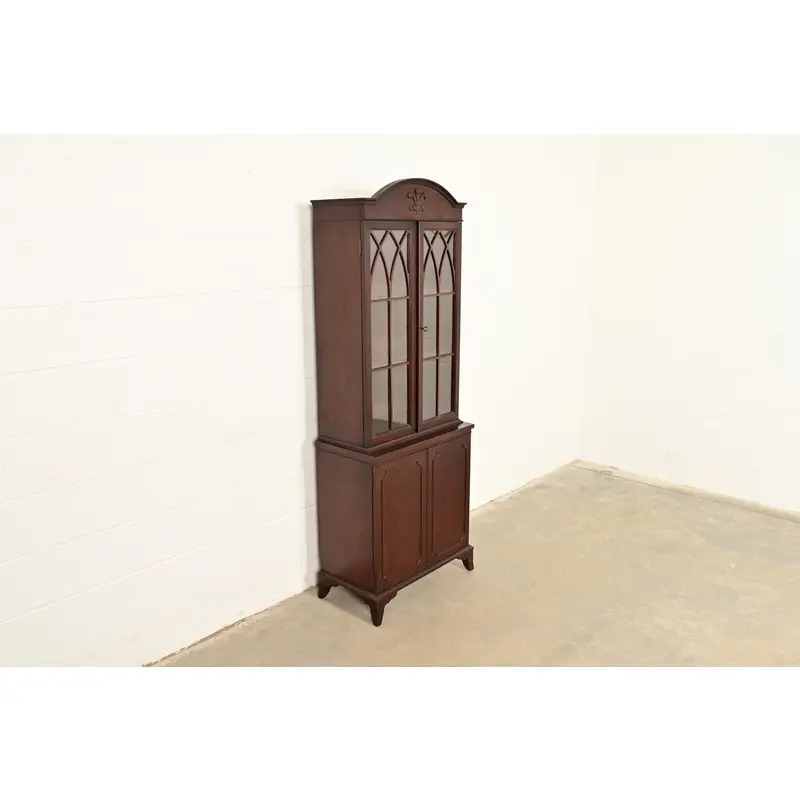 English Regency Antique Carved Mahogany Breakfront Bookcase Cabinet, Circa 1890s - Image 4