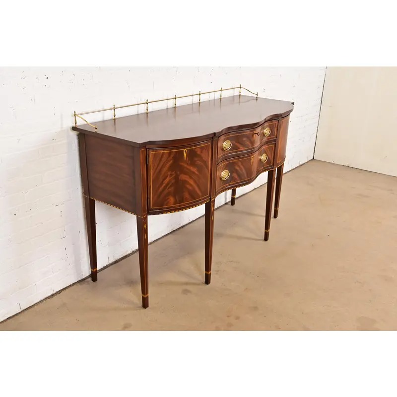 Henkel Harris Federal Inlaid Flame Mahogany Serpentine Front Sideboard Credenza With Brass Gallery - Image 4