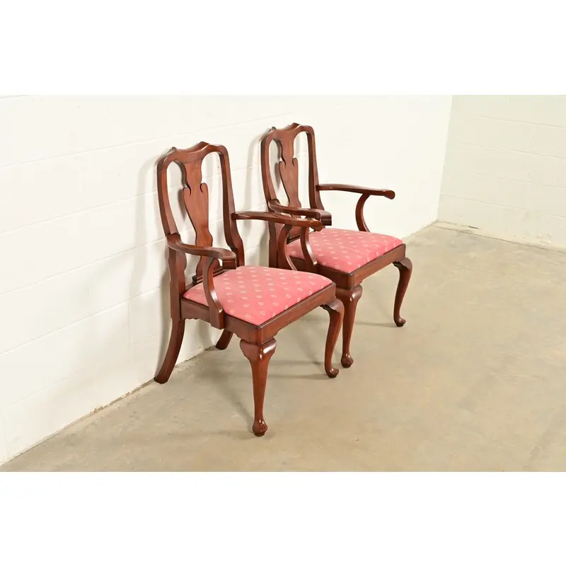Henkel Harris Queen Anne Solid Cherry Wood Armchairs, Pair - Image 4