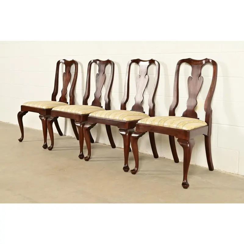 Henkel Harris Queen Anne Solid Mahogany Dining Chairs, Set of Four - Image 4