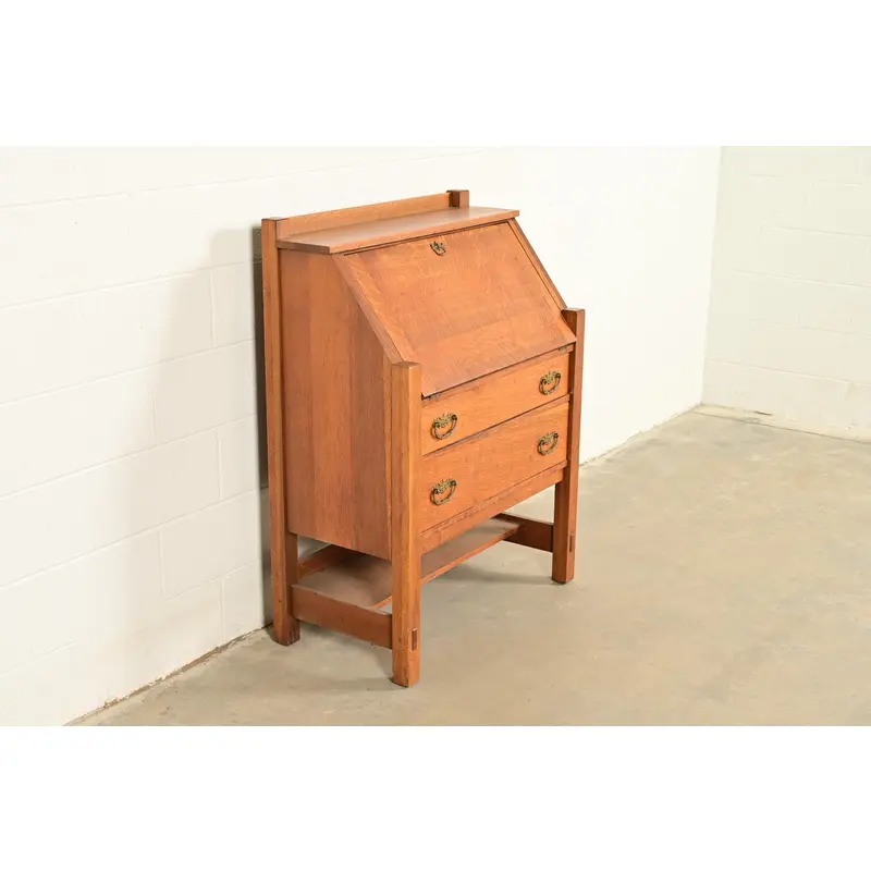 Lifetime Furniture Antique Mission Oak Arts & Crafts Drop Front Secretary Desk, Circa 1910 - Image 4