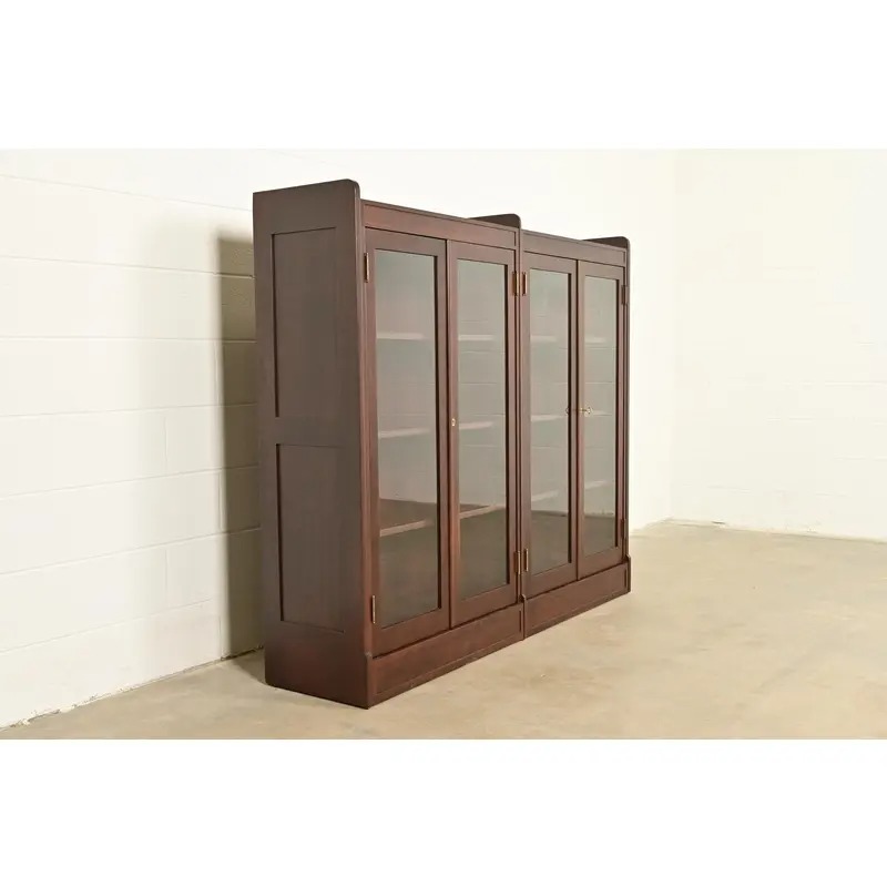 Limbert Style Antique Arts & Crafts Mahogany Double Bookcase Cabinet, Newly Refinished - Image 4