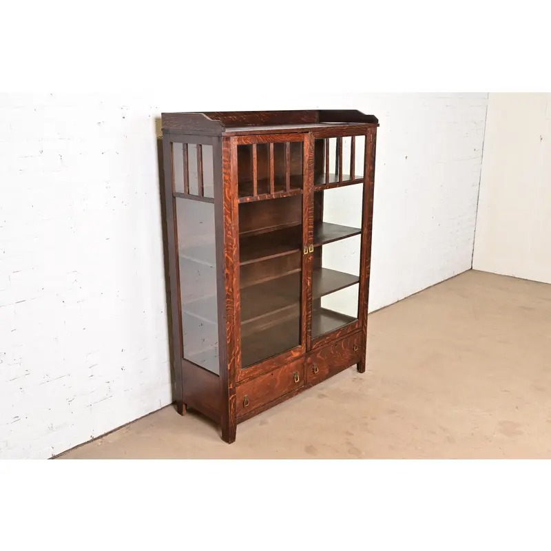 Limbert Style Antique Mission Oak Arts and Crafts Bookcase Cabinet, Circa 1910 - Image 4