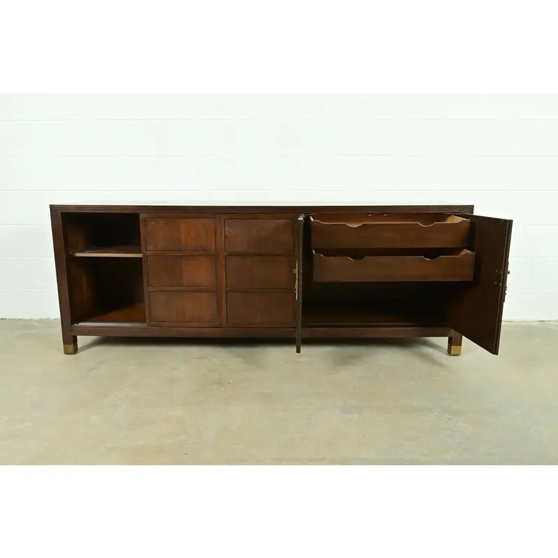 Michael Taylor for Baker Furniture Hollywood Regency Chinoiserie Walnut Sideboard Credenza, Circa 1950s - Image 4