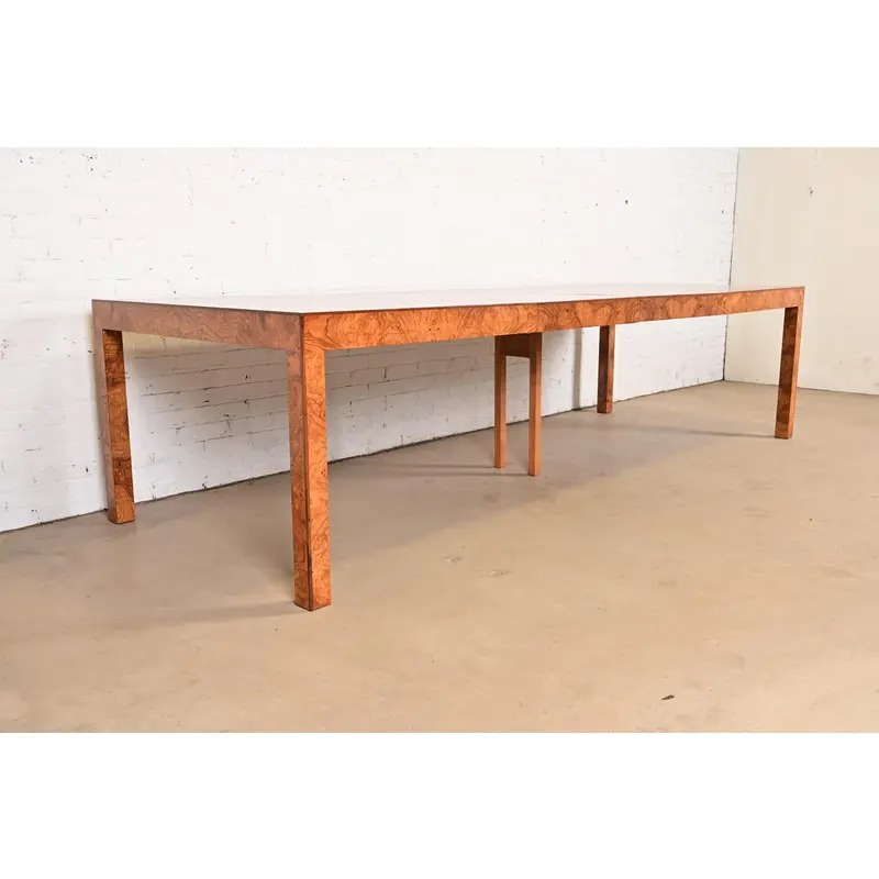 Milo Baughman Style Burl Wood Parsons Extension Dining Table, Newly Refinished - Image 4