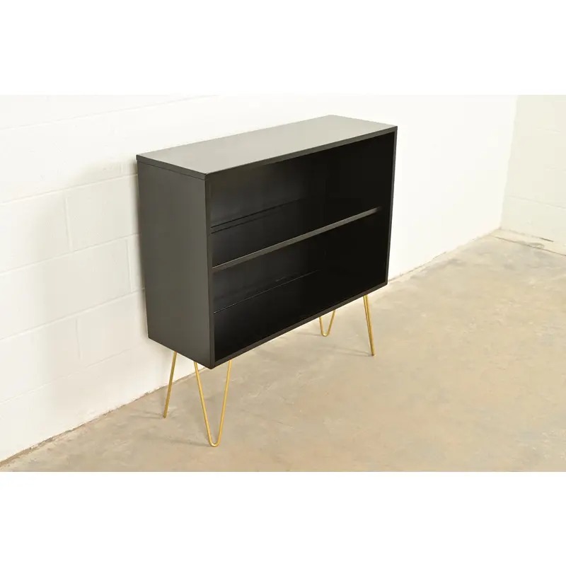 Paul McCobb Planner Group Black Lacquered Bookcase on Hairpin Legs, Newly Refinished - Image 4