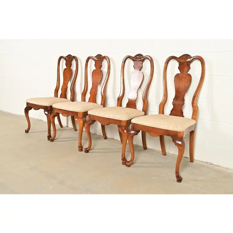 Queen Anne Solid Mahogany Dining Chairs by Stanley, Set of Four - Image 4