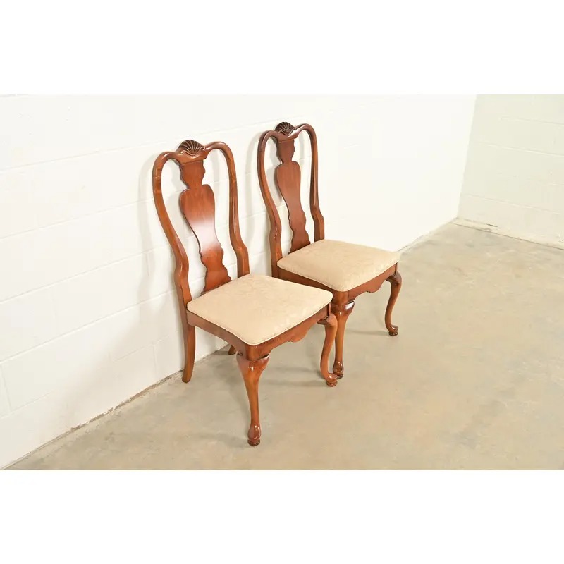 Queen Anne Solid Mahogany Side Chairs or Dining Chairs by Stanley, Pair - Image 4