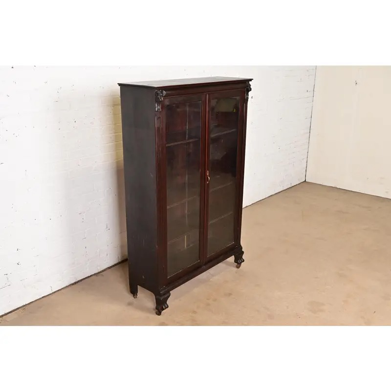 R. J. Horner Style American Empire Carved Mahogany Bookcase With Lion Heads, Circa 1890s - Image 4